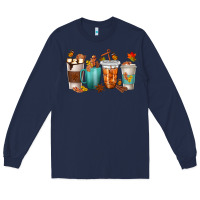 Navy Thankful Coffee Cups Long Sleeve Tee - texasbilliewilder