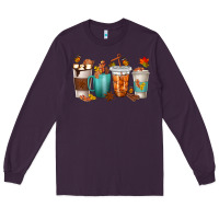 Plum Thankful Coffee Cups Long Sleeve Tee - texasbilliewilder
