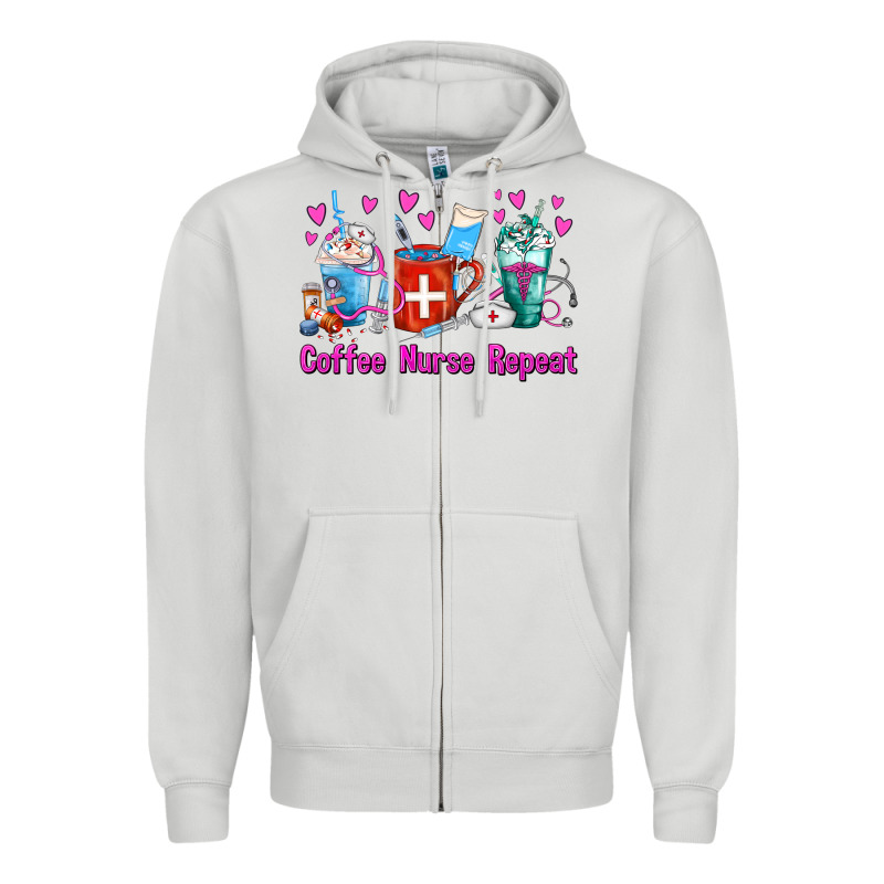 Coffee Nurse Repeat Nurse Coffee Cups Zipper Hoodie by FaDigitalArtStudio | Teevron