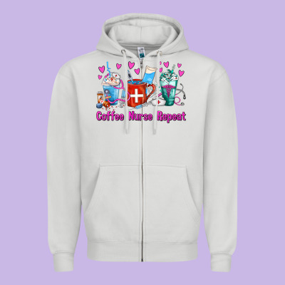 Coffee Nurse Repeat Nurse Coffee Cups Zipper Hoodie Designed By Fadigitalartstudio