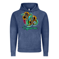Vintage Denim Capricorn Zodiac Sign Sunflower Leopard Serape Vintage Hoodie - RanaPortraitStore