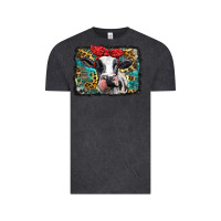 Vintage Black holstein cow with glitter and leopard background Vintage Tee - BarkalooDesign