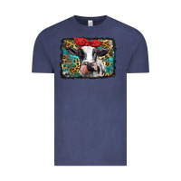 Vintage Denim holstein cow with glitter and leopard background Vintage Tee - BarkalooDesign