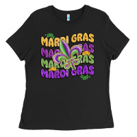 Black mardi gras with fleur de lis Ladies Tee - MaliasSmallBusiness