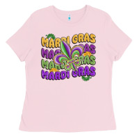 Bubblegum Pink mardi gras with fleur de lis Ladies Tee - MaliasSmallBusiness