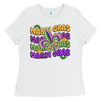 White mardi gras with fleur de lis Ladies Tee - MaliasSmallBusiness