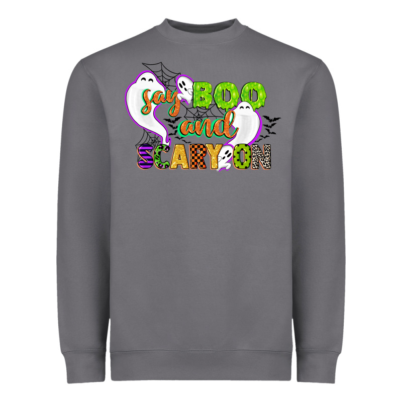 Say Boo And Scary On Heavyweight Sweatshirt by CowGirlArtShop | Teevron