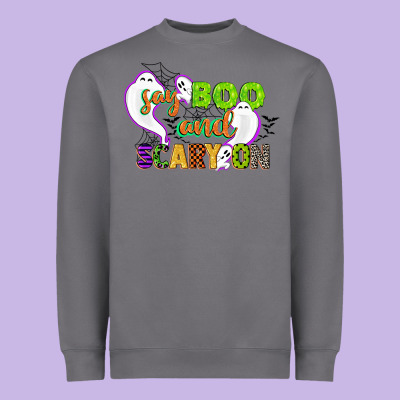 Say Boo And Scary On Heavyweight Sweatshirt Designed By Cowgirlartshop
