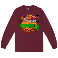Burgundy Personalized Boy Halloween Candy Long Sleeve Tee - texasbilliewilder