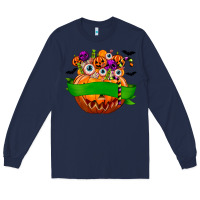 Navy Personalized Boy Halloween Candy Long Sleeve Tee - texasbilliewilder