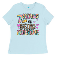 Baby Blue 7 years of being awesome Ladies Tee - MaliasSmallBusiness