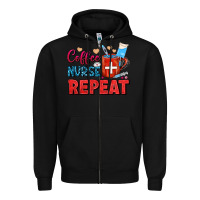 Black Coffee Nurse Repeat Zipper Hoodie - FaDigitalArtStudio