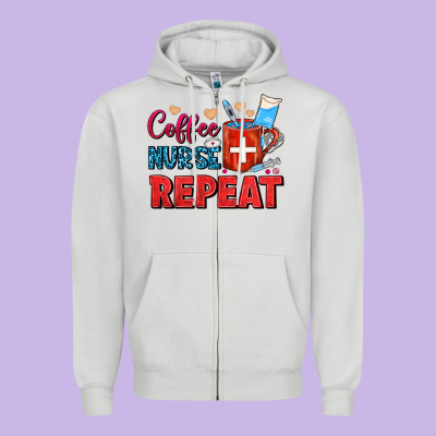 Coffee Nurse Repeat Zipper Hoodie Designed By Fadigitalartstudio