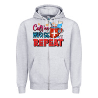 Heather Grey Coffee Nurse Repeat Zipper Hoodie - FaDigitalArtStudio