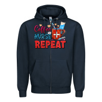 Navy Coffee Nurse Repeat Zipper Hoodie - FaDigitalArtStudio