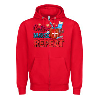 Red Coffee Nurse Repeat Zipper Hoodie - FaDigitalArtStudio
