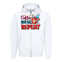 White Coffee Nurse Repeat Zipper Hoodie - FaDigitalArtStudio