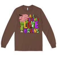 Chestnut All Teacher Love Brains Long Sleeve Tee - texasbilliewilder