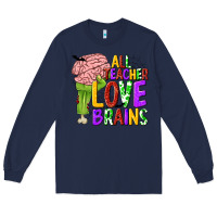 Navy All Teacher Love Brains Long Sleeve Tee - texasbilliewilder