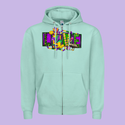 Mardi Gras Love Zipper Hoodie Designed By Fadigitalartstudio