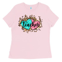 Bubblegum Pink heart teacher Ladies Tee - MaliasSmallBusiness
