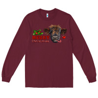 Burgundy Merry Christmas Calf Long Sleeve Tee - RanaPortraitStore
