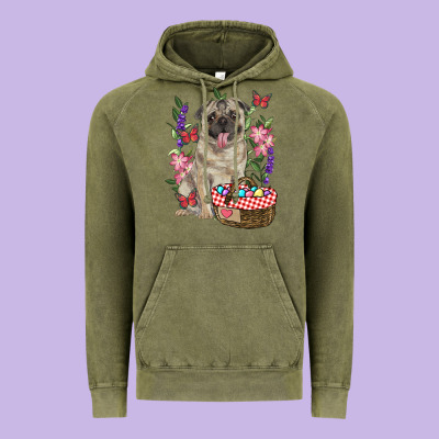 Easter Pug Vintage Hoodie Designed By Ranaportraitstore