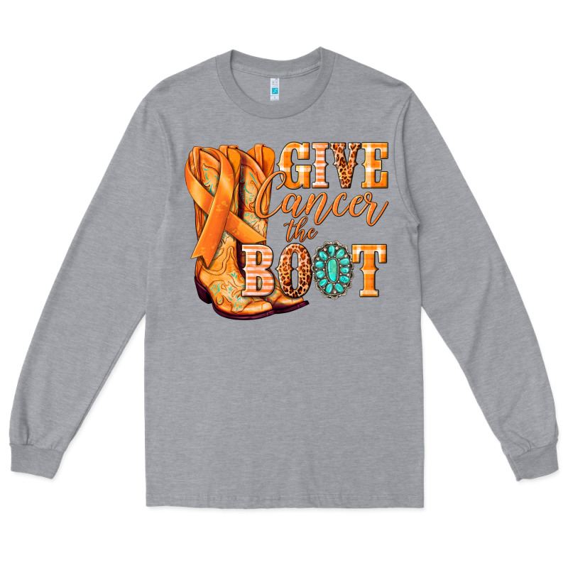 Give Cancer The Boot Kidney Cancer Orange Ribbon Long Sleeve Tee by NancyCooperArtShop | Teevron