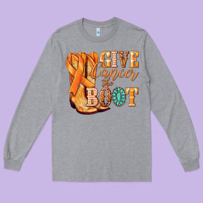 Give Cancer The Boot Kidney Cancer Orange Ribbon Long Sleeve Tee Designed By Nancycooperartshop