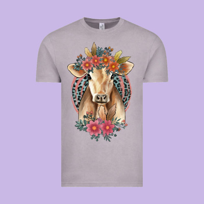 Flower Cow Vintage Tee Designed By Jasminsmagicworld