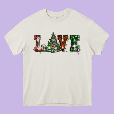 Love Christmas Tree Heavy Core Tee Designed By Adodesignshop