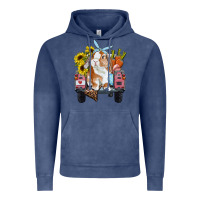 Vintage Denim Easter truck with bunny sunflowers and eggs Vintage Hoodie - RanaPortraitStore