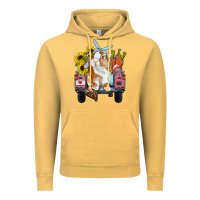 Vintage Mustard Easter truck with bunny sunflowers and eggs Vintage Hoodie - RanaPortraitStore