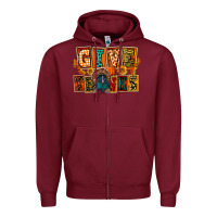 Burgundy Give Thanks Thanksgiving Zipper Hoodie - FaDigitalArtStudio