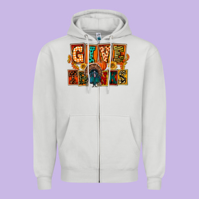 Give Thanks Thanksgiving Zipper Hoodie Designed By Fadigitalartstudio
