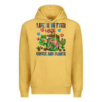 Antique Gold Life Is Better With Coffee And Plants Cactus Coffe Premium Hoodie - FaDigitalArtStudio