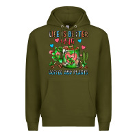 Army Green Life Is Better With Coffee And Plants Cactus Coffe Premium Hoodie - FaDigitalArtStudio