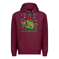 Burgundy Life Is Better With Coffee And Plants Cactus Coffe Premium Hoodie - FaDigitalArtStudio