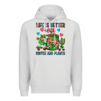 Dove Grey Life Is Better With Coffee And Plants Cactus Coffe Premium Hoodie - FaDigitalArtStudio