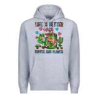 Heather Grey Life Is Better With Coffee And Plants Cactus Coffe Premium Hoodie - FaDigitalArtStudio