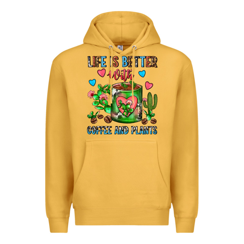 Life Is Better With Coffee And Plants Cactus Coffe Premium Hoodie by FaDigitalArtStudio | Teevron