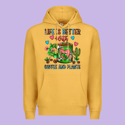 Life Is Better With Coffee And Plants Cactus Coffe Premium Hoodie Designed By Fadigitalartstudio