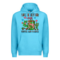 Ocean Blue Life Is Better With Coffee And Plants Cactus Coffe Premium Hoodie - FaDigitalArtStudio