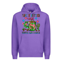 Purple Life Is Better With Coffee And Plants Cactus Coffe Premium Hoodie - FaDigitalArtStudio