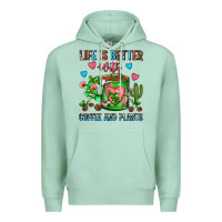 Seafoam Life Is Better With Coffee And Plants Cactus Coffe Premium Hoodie - FaDigitalArtStudio