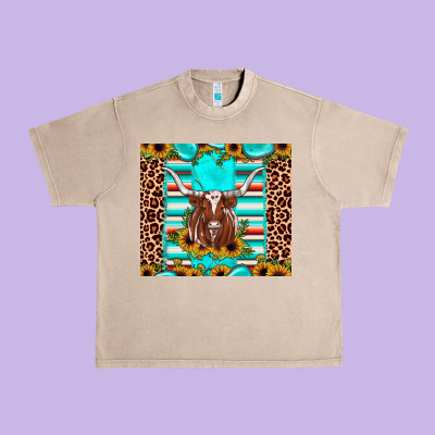 Texas Longhorn Sunflower Gemstone Urban Heavy Tee Designed By Jahusdesignshop
