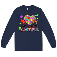Navy different is beautiful Long Sleeve Tee - NancyCooperArtShop