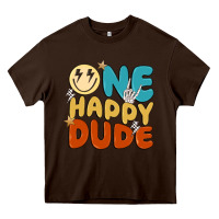 Chocolate Brown one happy dude Heavy Core Tee - MaliasSmallBusiness
