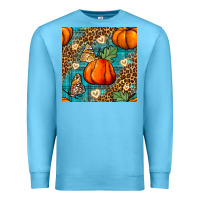 Ocean Blue pumpkin and butterfly seamless pattern Premium Sweatshirt - BundleAndBundleShop