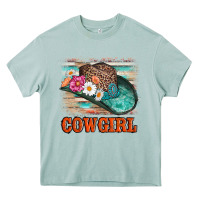 Cowgirl Hat Flowers Leopard And  Leather Heavy Core Tee | Teevron